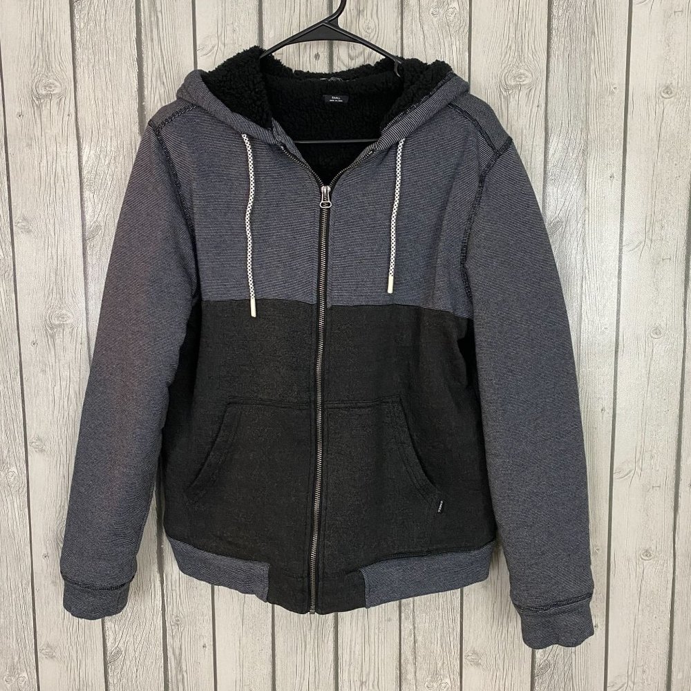 O'Neil Gray Black Striped Fleece Full Zip Hoodie Jacket Lined Men's Size Small